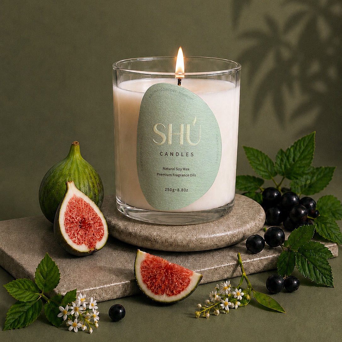SHU Fig Shade candle with bamboo lid, fig leaf and galbanum scent